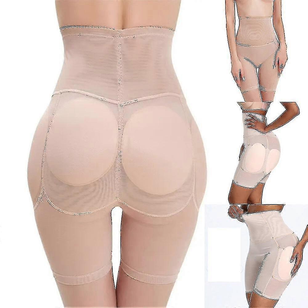 Women's Plain High Waist Hip Butt Enhancer Panties Shapewear With 4 Removable Pads A