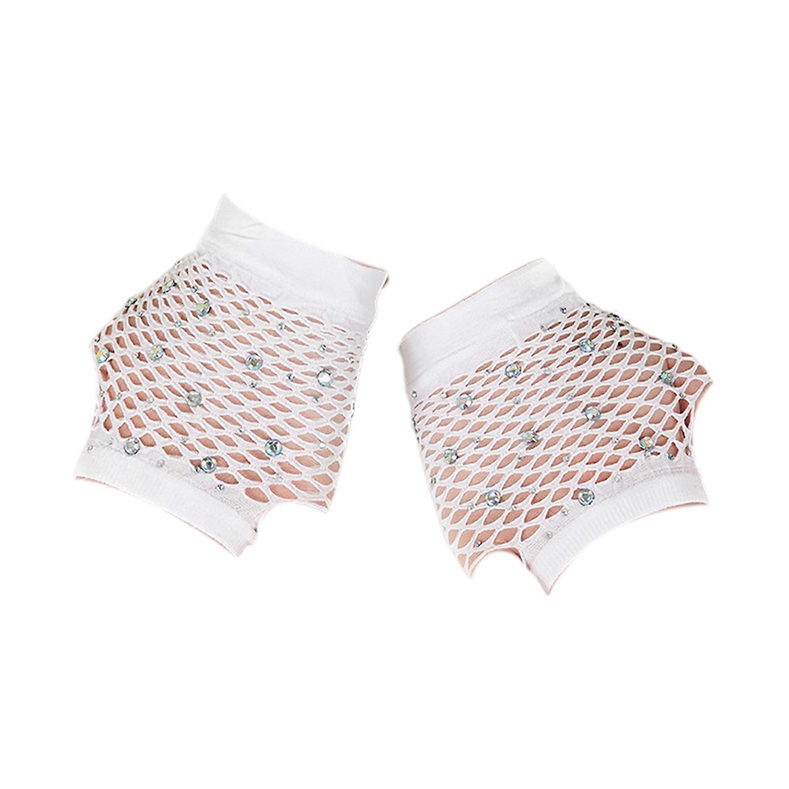1 Pair Performance Gloves Hollow Out Fishnet Thin Rhinestone Decor High Elasticity Fingerless Thin See-through Cosplay Club Party Festivals Gloves