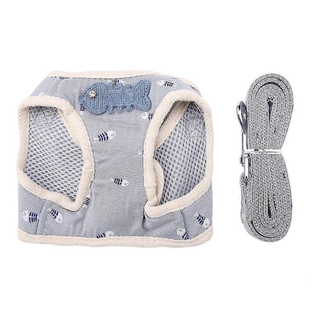 Fish Bone Pattern Breathable Pet Cat Dog Vest Chest Strap with Pulling Rope(Grey, M)