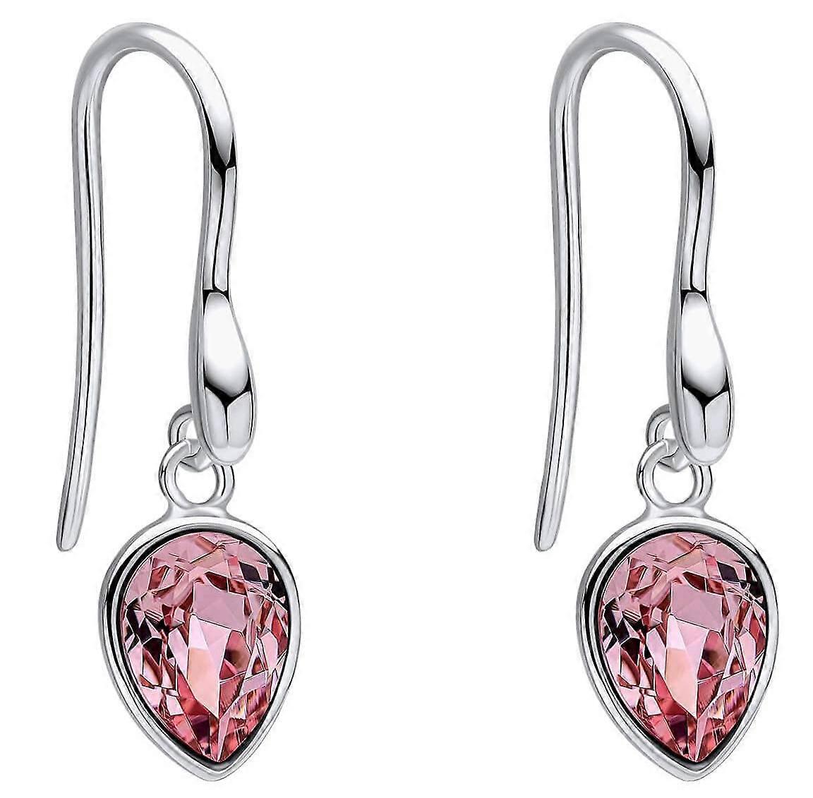 Beginnings Pear Shape Crystal Drop Earrings - Silver/Rose Pink