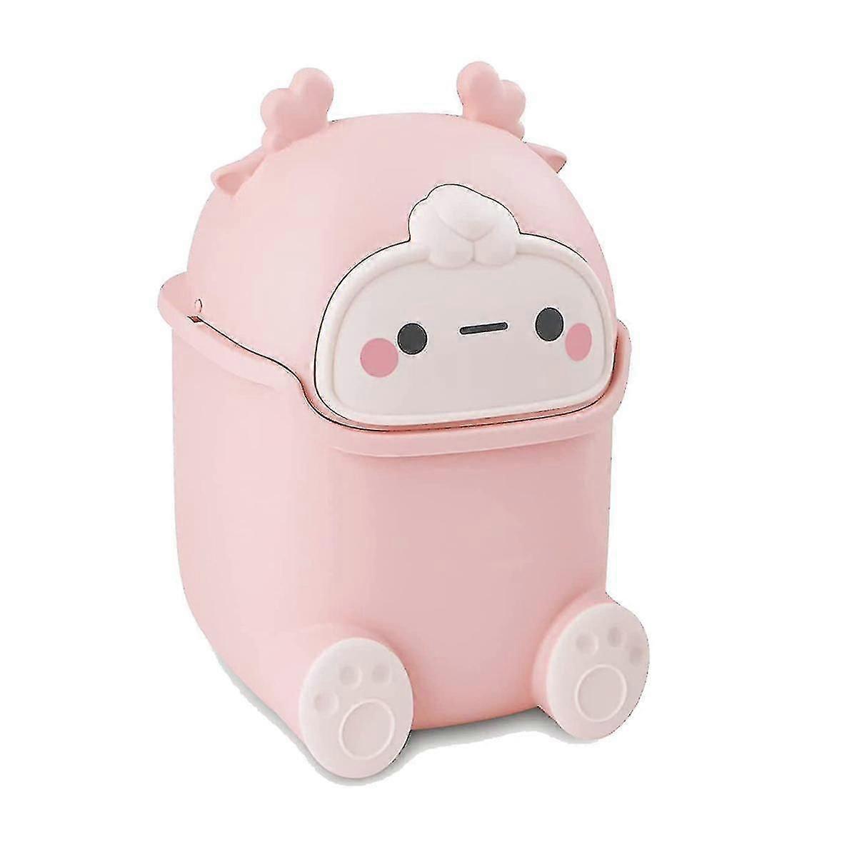 Mini Trash Can With Lid, Cute Flip Desktop Trash Cans, Plastic Animal Shape Garbage Can (pink)