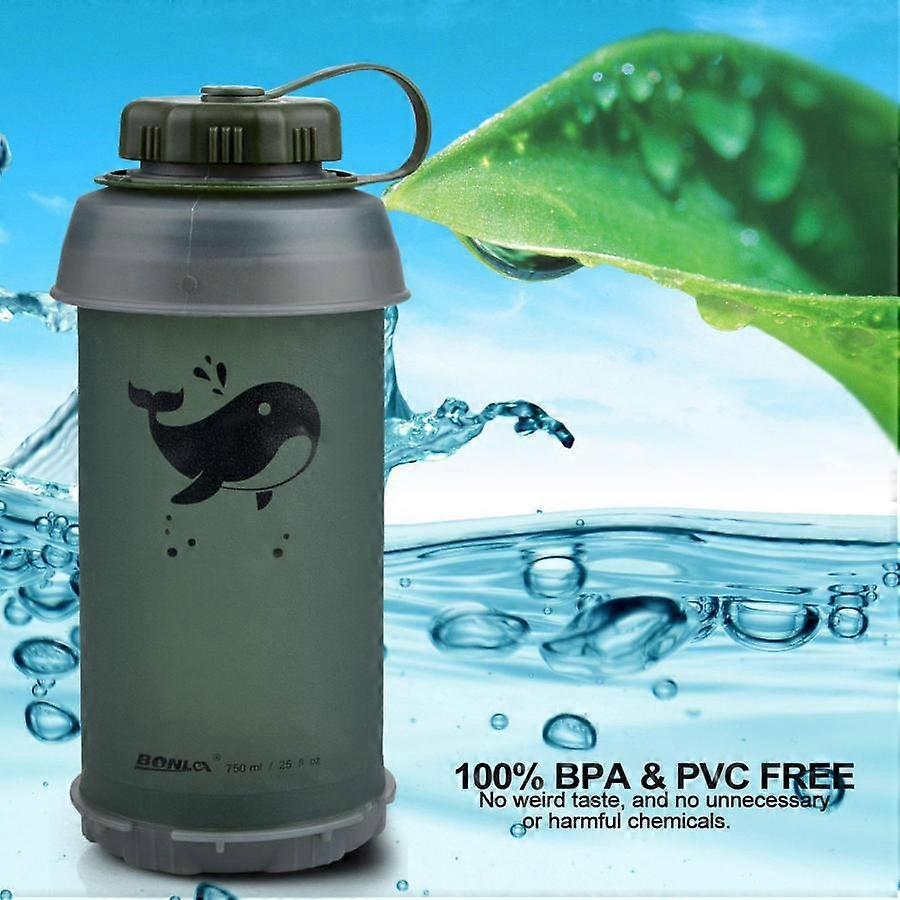 Portable Foldable 750ML Water Bottle – Soft and Collapsible, Military Green