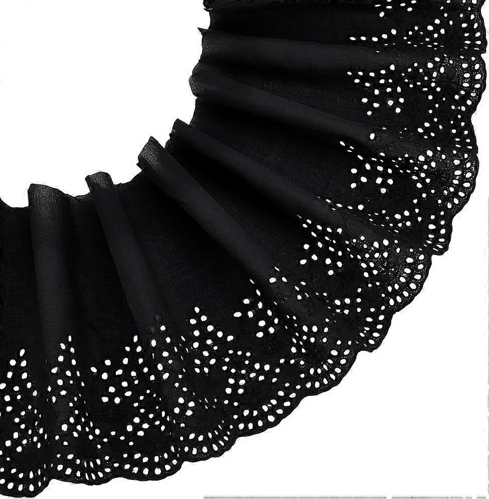 5 Yards8.1inch Black Embroidery Scalloped Cotton Eyelet Lace Trim Wavy Edge Floral Lace Ribbon Floral Ruffle Lace Trim for Sewing Dresses Clothes Bag