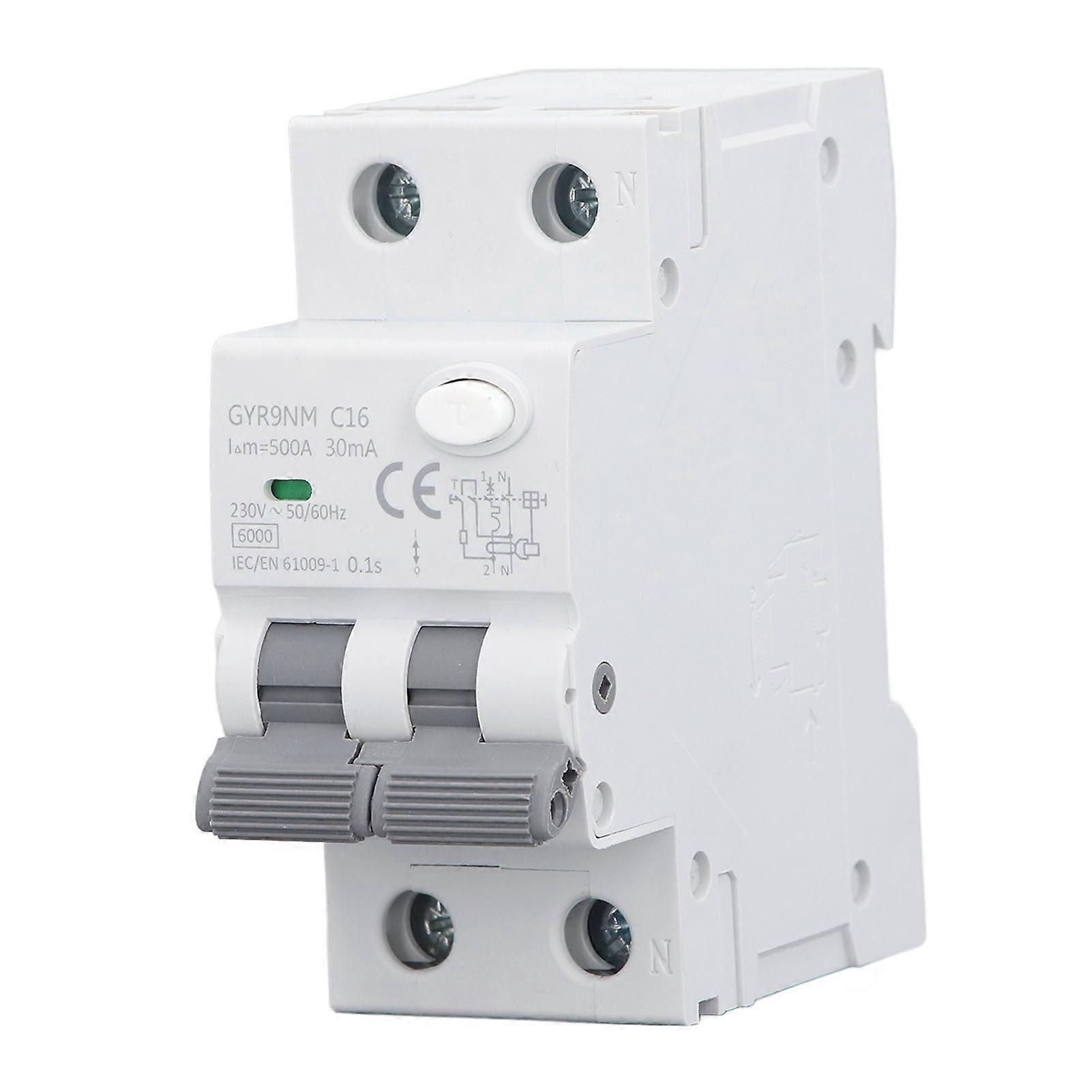 Residual Current Operated Circuit Breaker 1P+N Overcurrent Protection Rail Mount Circuit Breaker for Home 16A