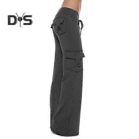Women Cargo Pants Solid Color Multi-Pocket Loose Casual Sweatpants Solid Color Wide Leg Elastic Waist Drawstring Jogging Trousers