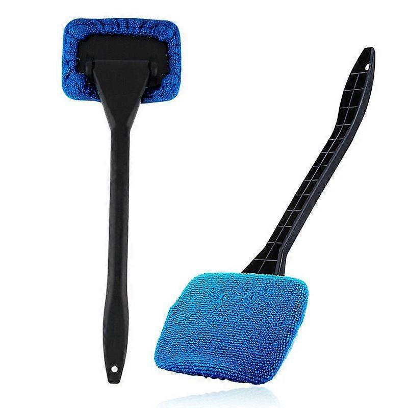 2PCS Windshield Cleaning Tool Set,Long Handle Microfiber Car Windscreen Cleaner Tool Cloth Demister Pad Inside with Detachable Handle Pivoting Head Wa