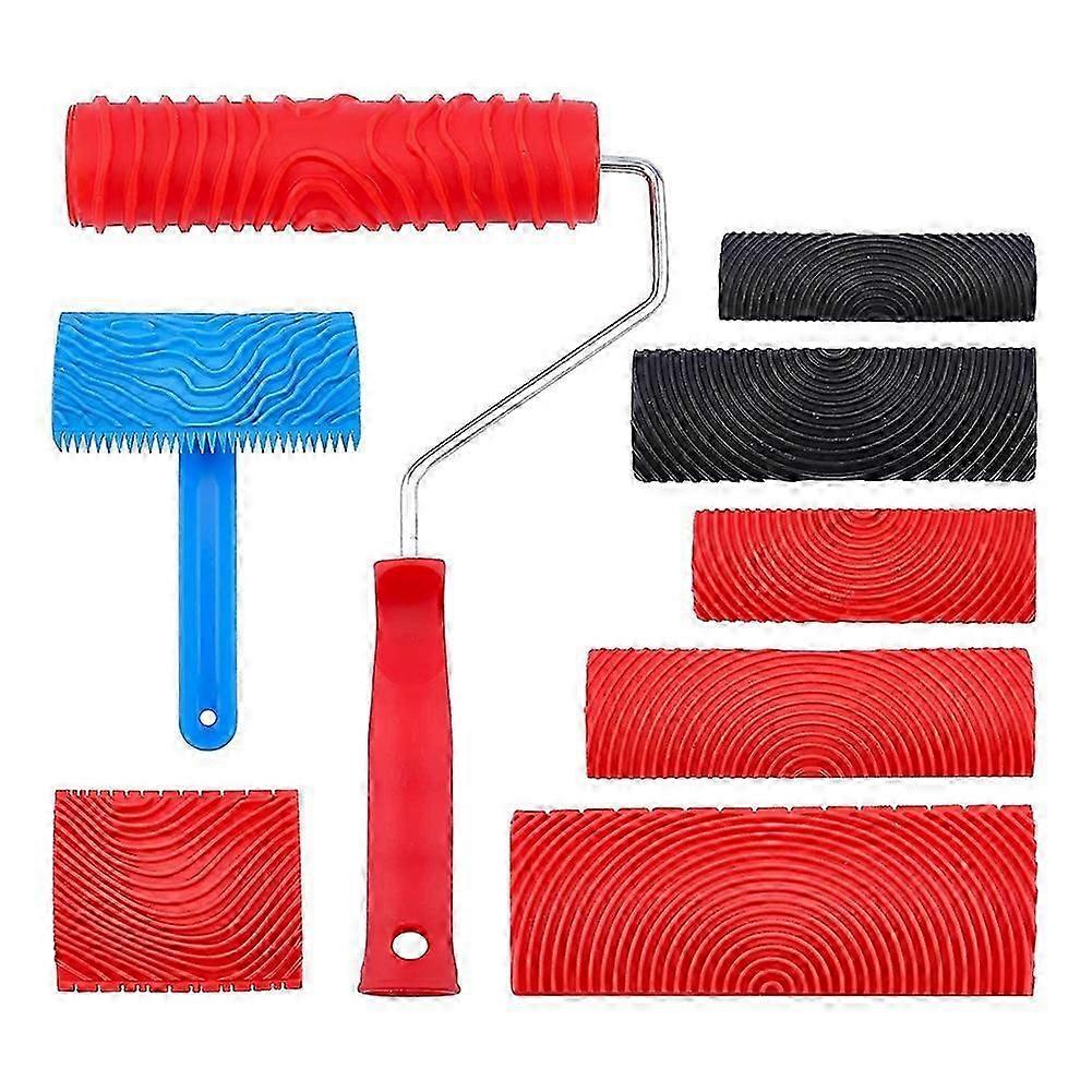 Rubber Wood Grain Painting Tool, with Handle Wall Texture Art Painting Tool Pattern Roller for Pain