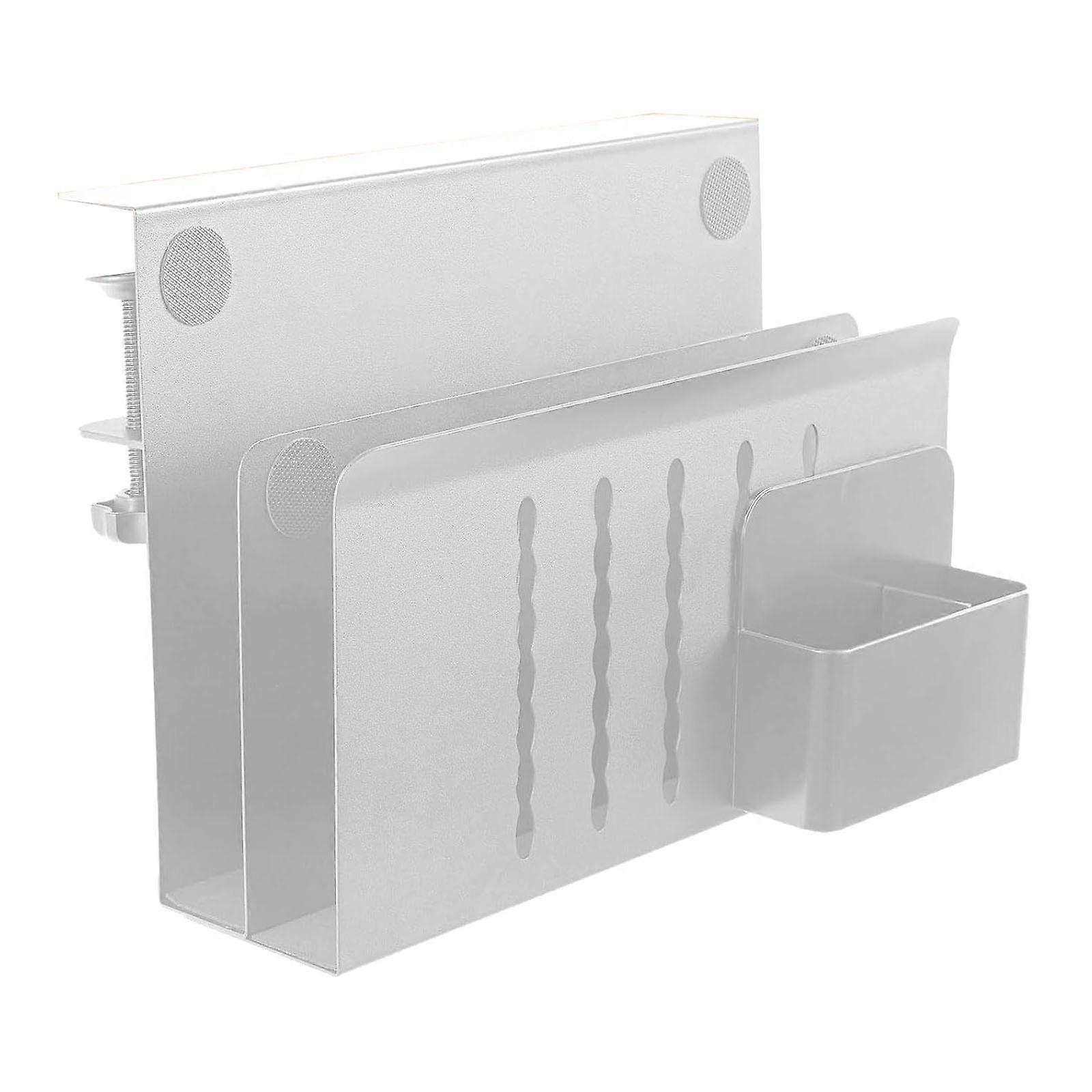 Under Desk Storage Organizers 2 Tiers Clamp On Designs With Pen Holder Easy Installation for Home and Office Use White
