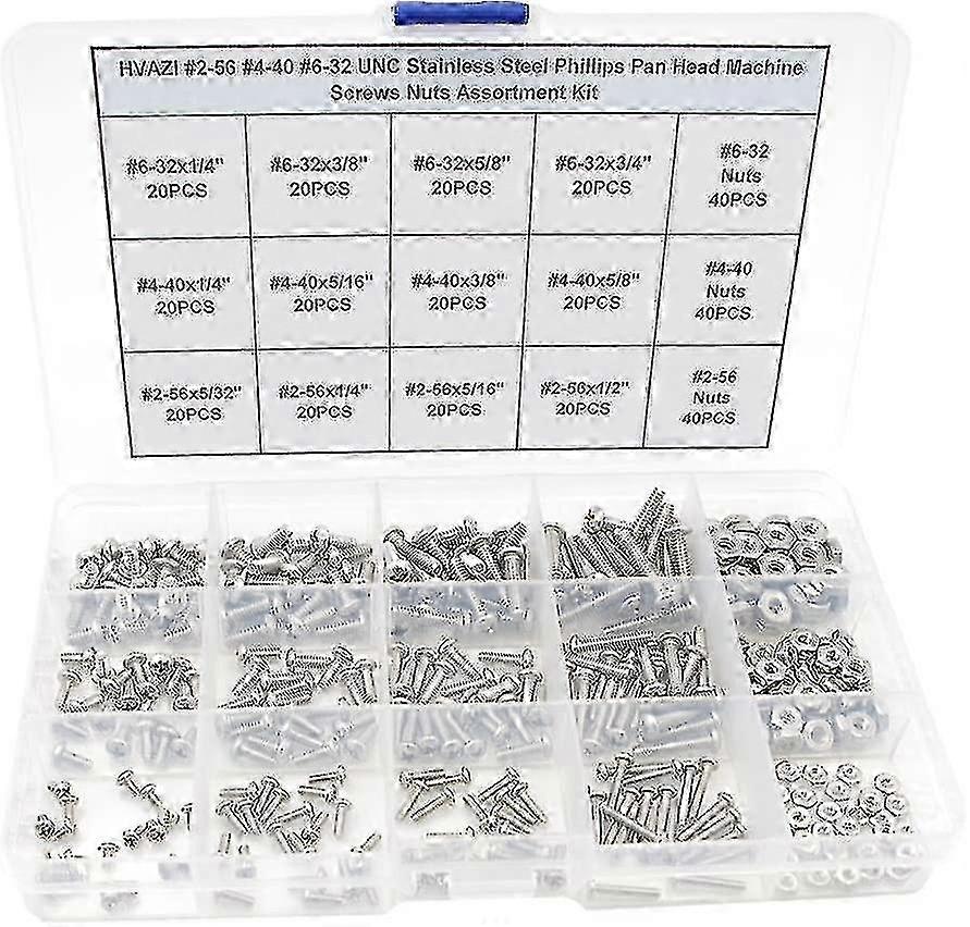 Stainless Steel UNC Phillips Pan Head Machine Screws & Nuts Assortment Kit