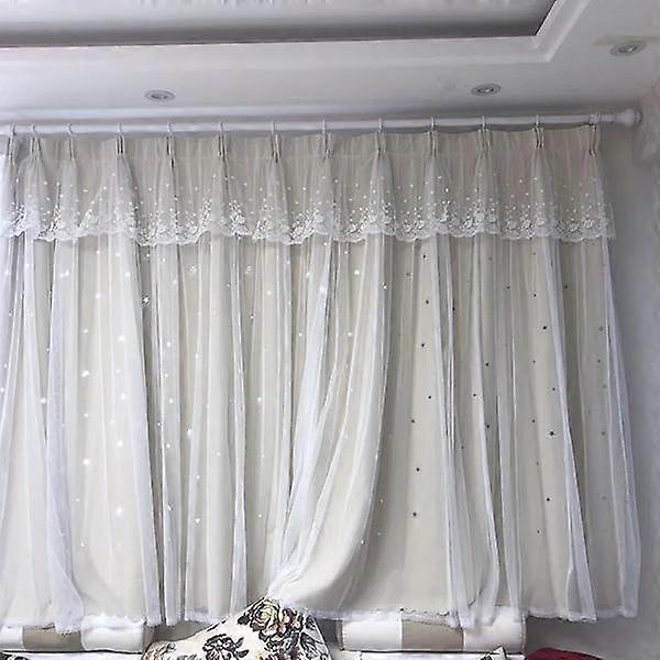 2PCS Finished Curtain Princess Style Ins Blackout Bedroom Hook Curtain Hollow Out Star Cloth Gauze Bay Window Curtain
