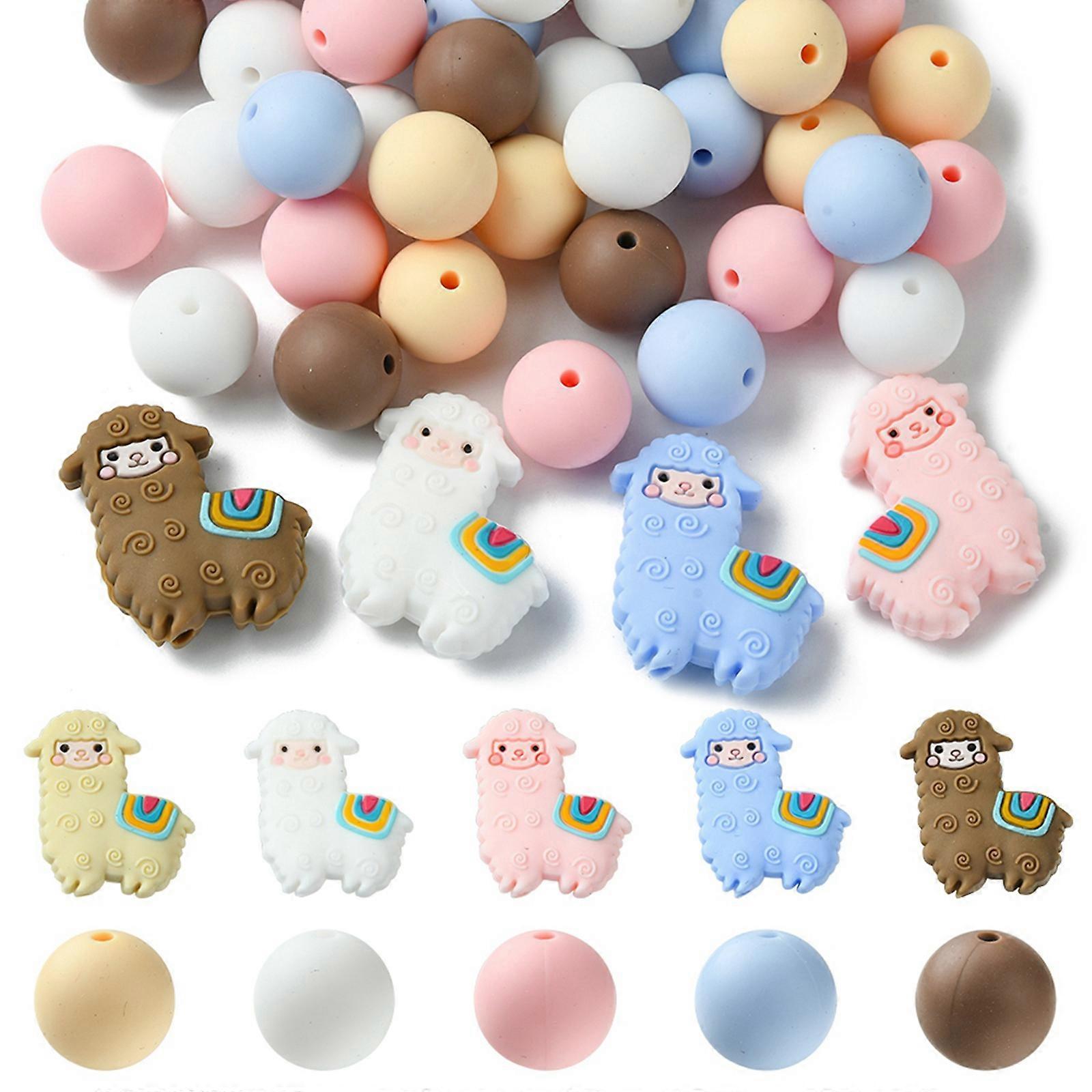 Craft Beads Silicone Focal Beads Alpaca/Round Mixed Color