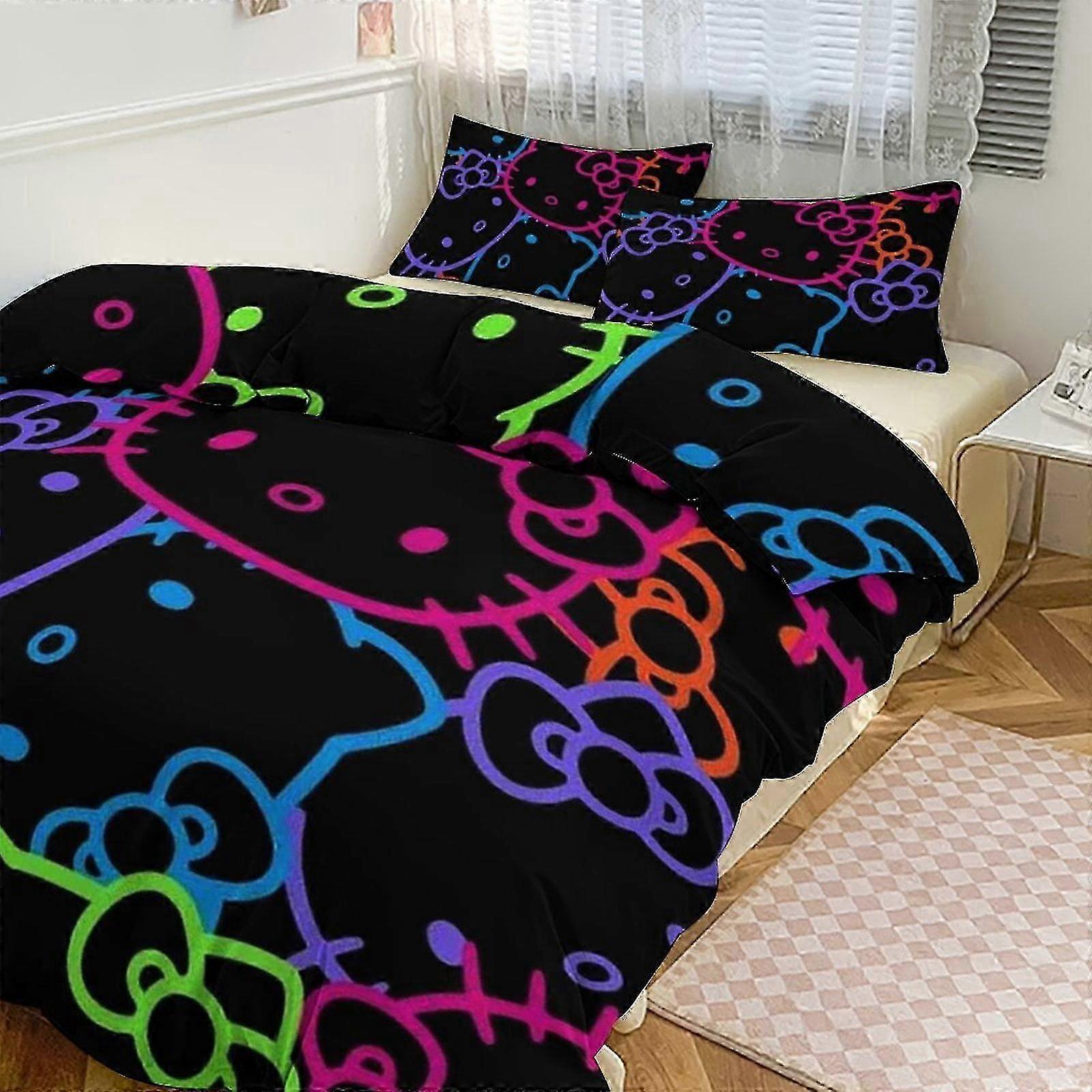 o508 Lakan Hello Kitty Sängkläder Se för barn Män Kvinnor Twin Size Täcke Set3s Täcke Se Täcke Täcke Och örngott- (1 Påslakan och