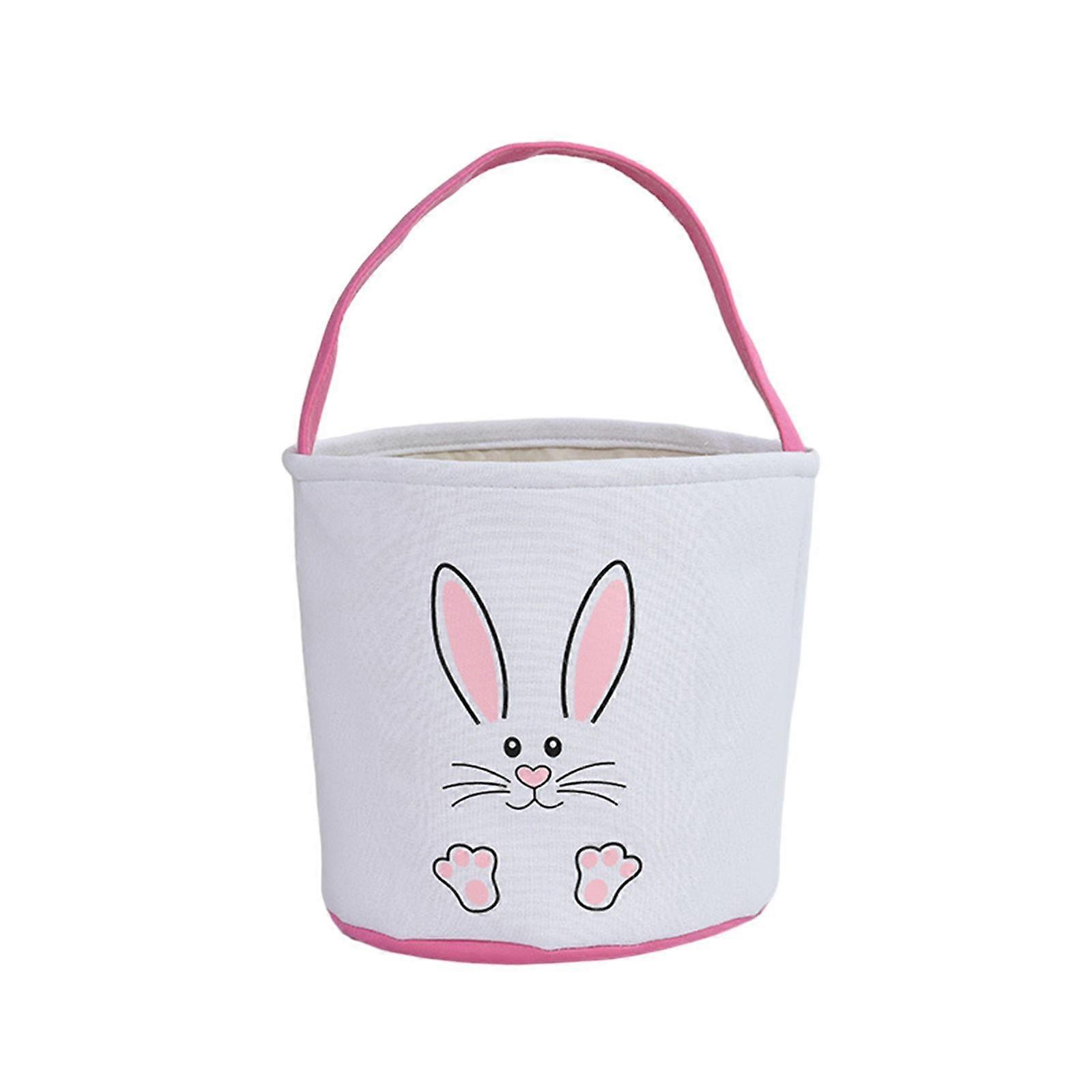 Canvas Easter Bunny Basket Bag Reusable Cute Pattern 9x9.4inch with Handle for