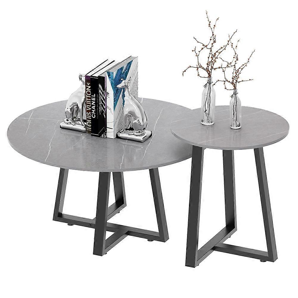 Ensemble de 2 tables basses gigognes modernes Table d’appoint ronde Salon