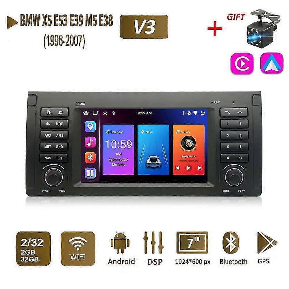 安卓自动收音机兼容宝马 X5 E53 E39 M5 E38 1996-2007 Carplay 车载多媒体 GPS 2din au