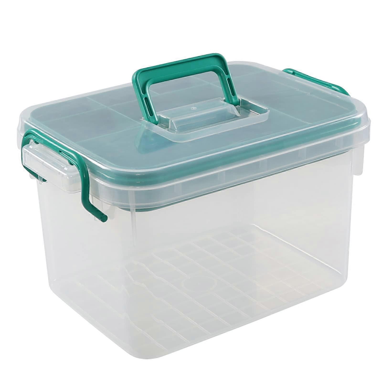 First Aid Box with Locking Cover, Plastic Storage Container, Handle, Ideal for Home, Office, Travel, 10" x 8" x 6"