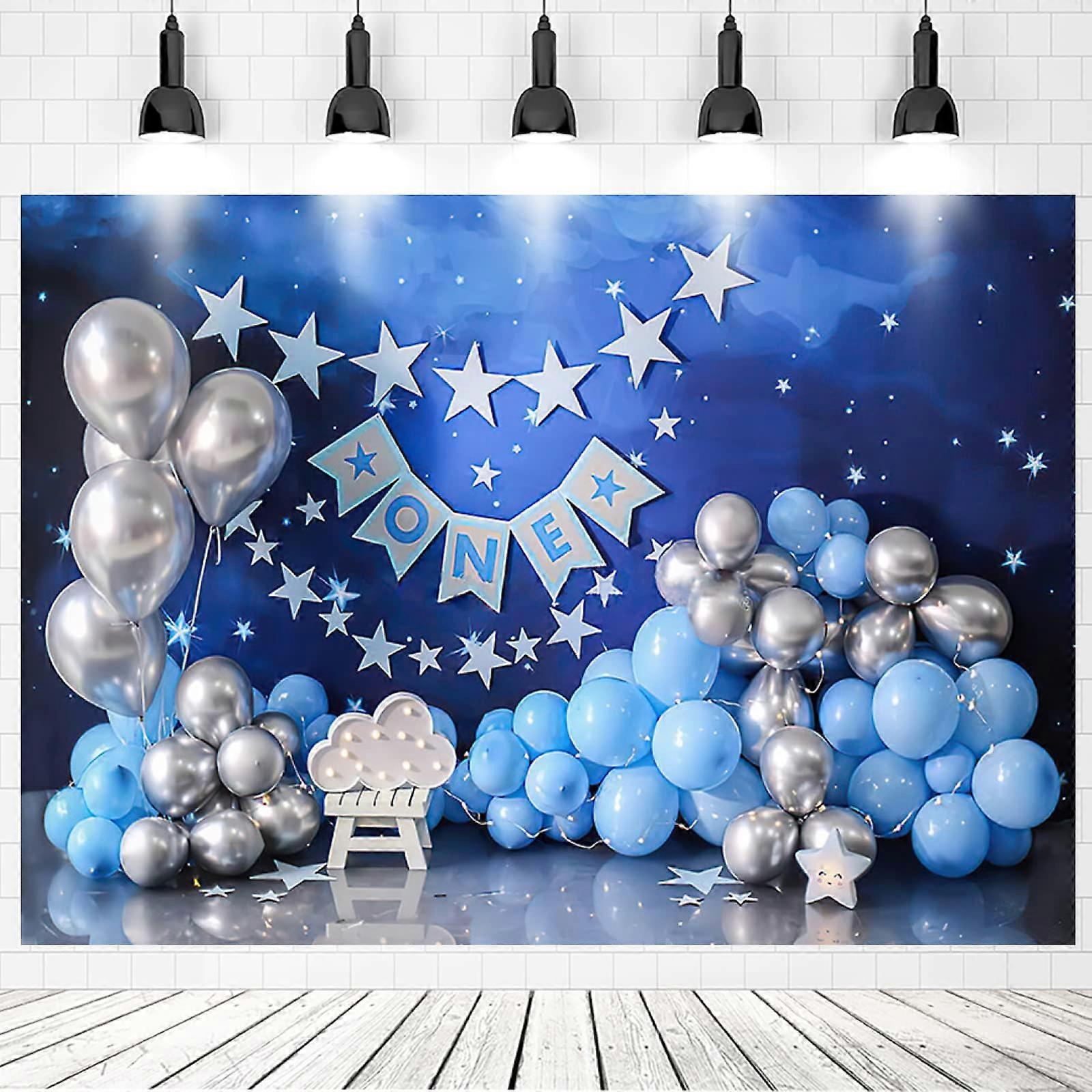 Blue Sky Twinkling Stars Balloons 1st Birthday Party Backdrop 8x6ft Cake Smash Decor for Boys Photo Studio Banner