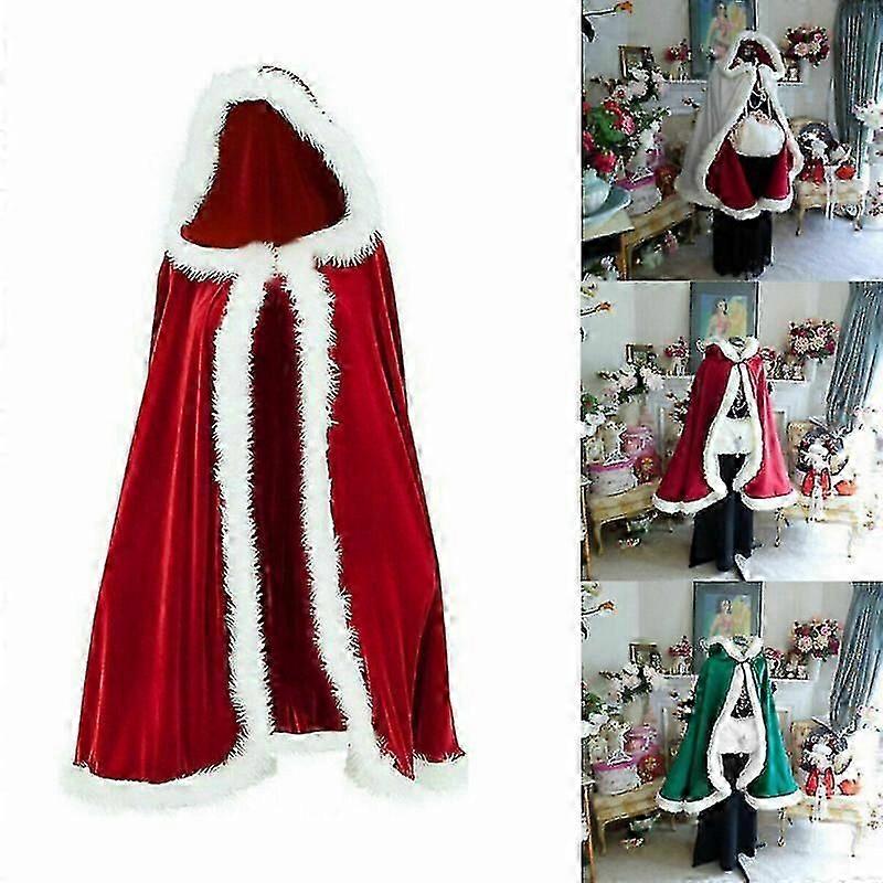 Adult Child Cosplay Christmas Mantle Red Velvet Santa Claus Luxury Cape Cloak White Fluffy Cape Hot