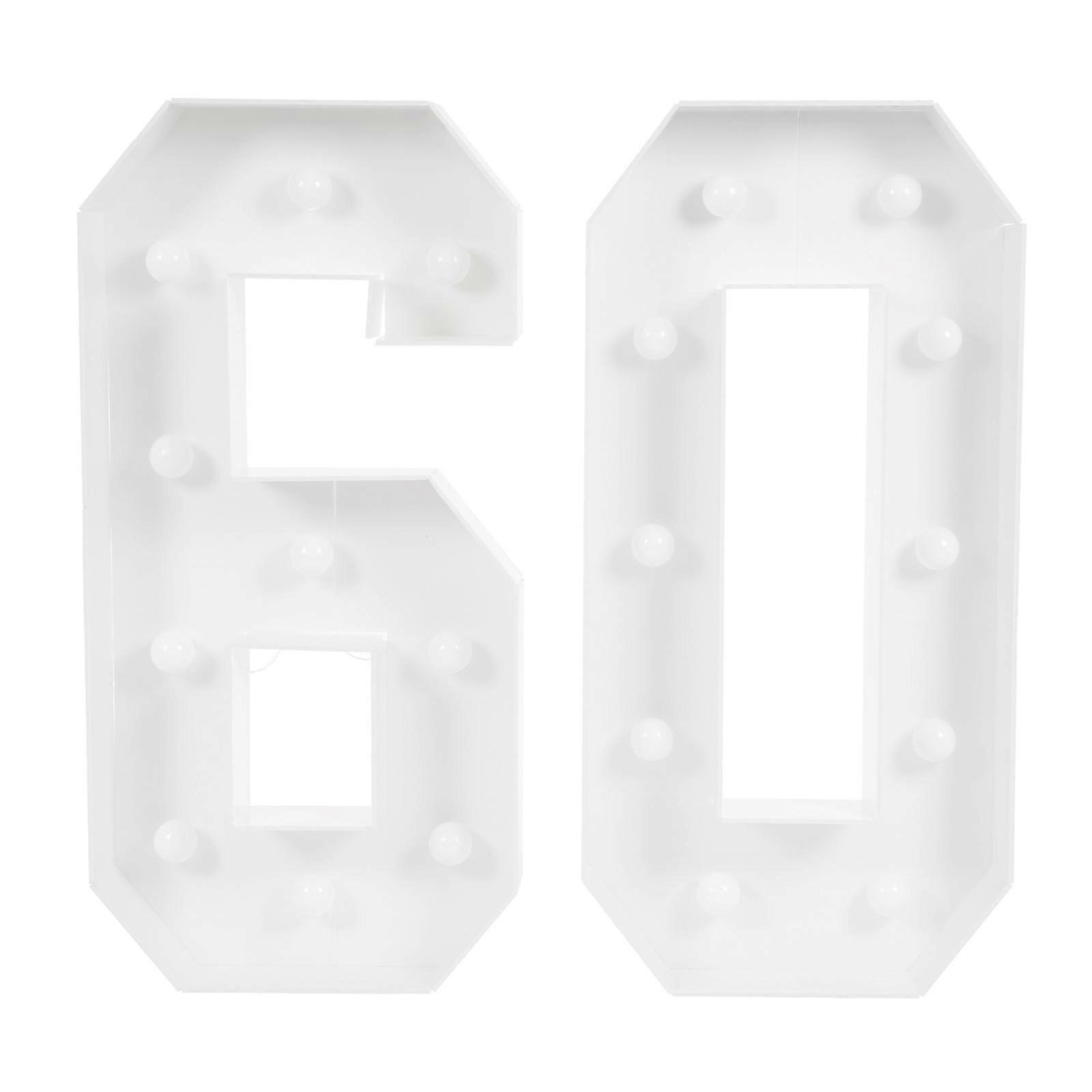 Light Up Numbers – LED Bulb 60 Shape, Battery Powered, Perfect for 60th Birthday Party, Easy to Assemble