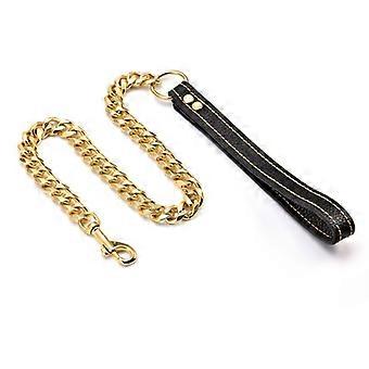 Pet Leash - 32mm Thick Gold Chain Dog Leash Heavy Duty Chain Dog Leash Stainless Steel Dog Leash Chain with Leather Padded Handle (Gold, 3ft)