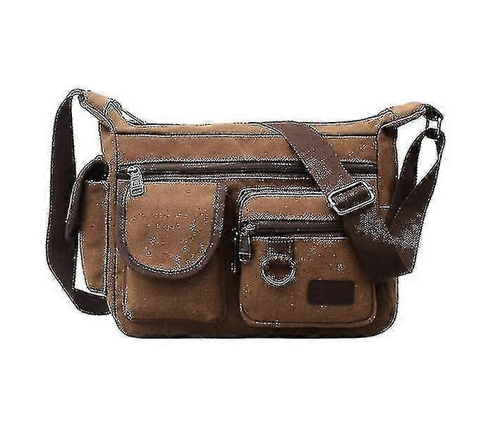 メンズレトロキャンバスメッセンジャーバッグ、アウトドアトラベル大容量カジュアルショルダーバッグブラウン