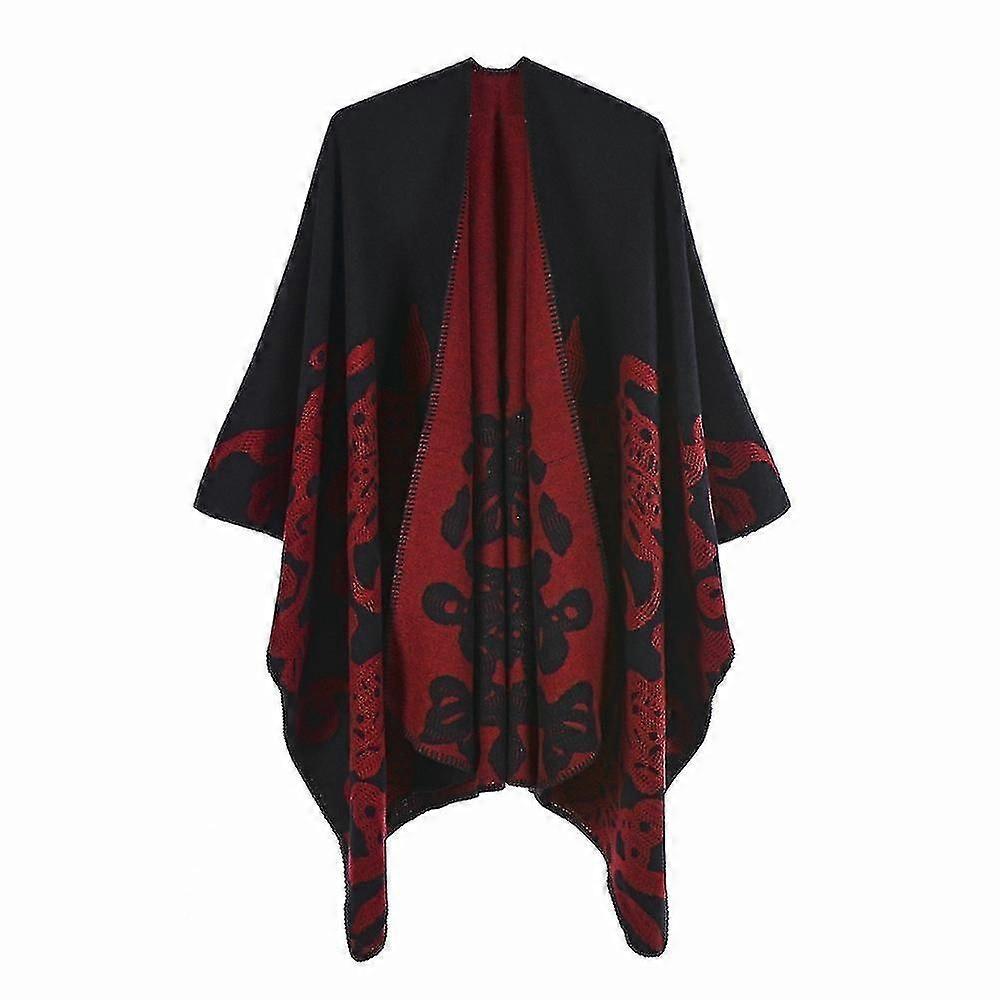 Donna Color Block Shawl Wrap Open Front Poncho Cape