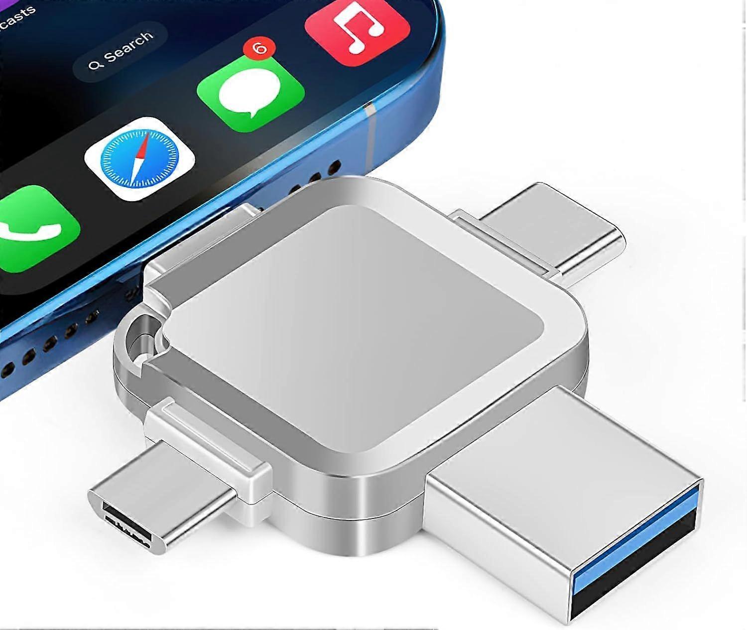 4-in-1 USB Flash Drive with Lightning+Micro USB+Type-C+USB Memory Stick Thumb Drive (256 GB)