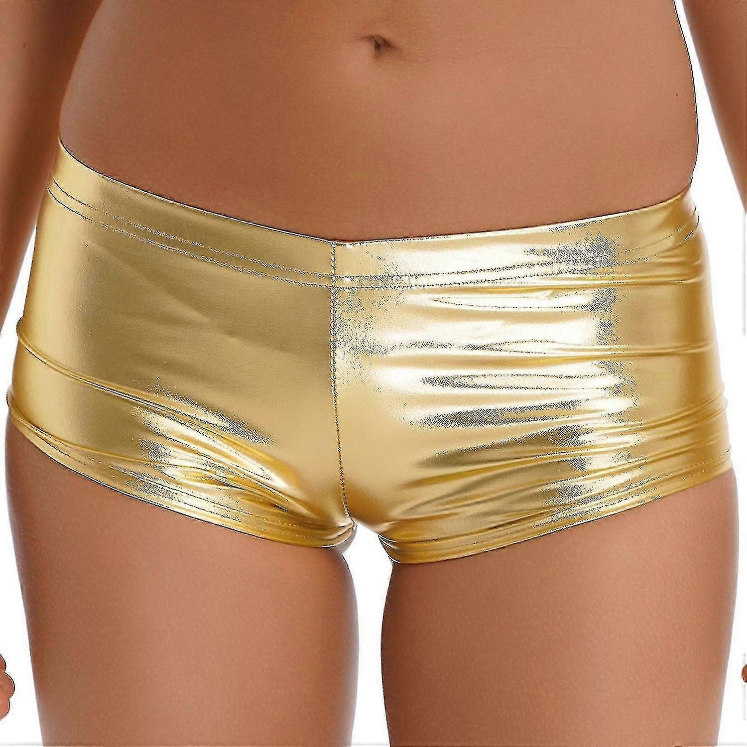 Kadın Direk Dans Şortu Yüksek Bel Metalik Parlak Patent Deri Sıcak Şort Antrenman Partisi Direği