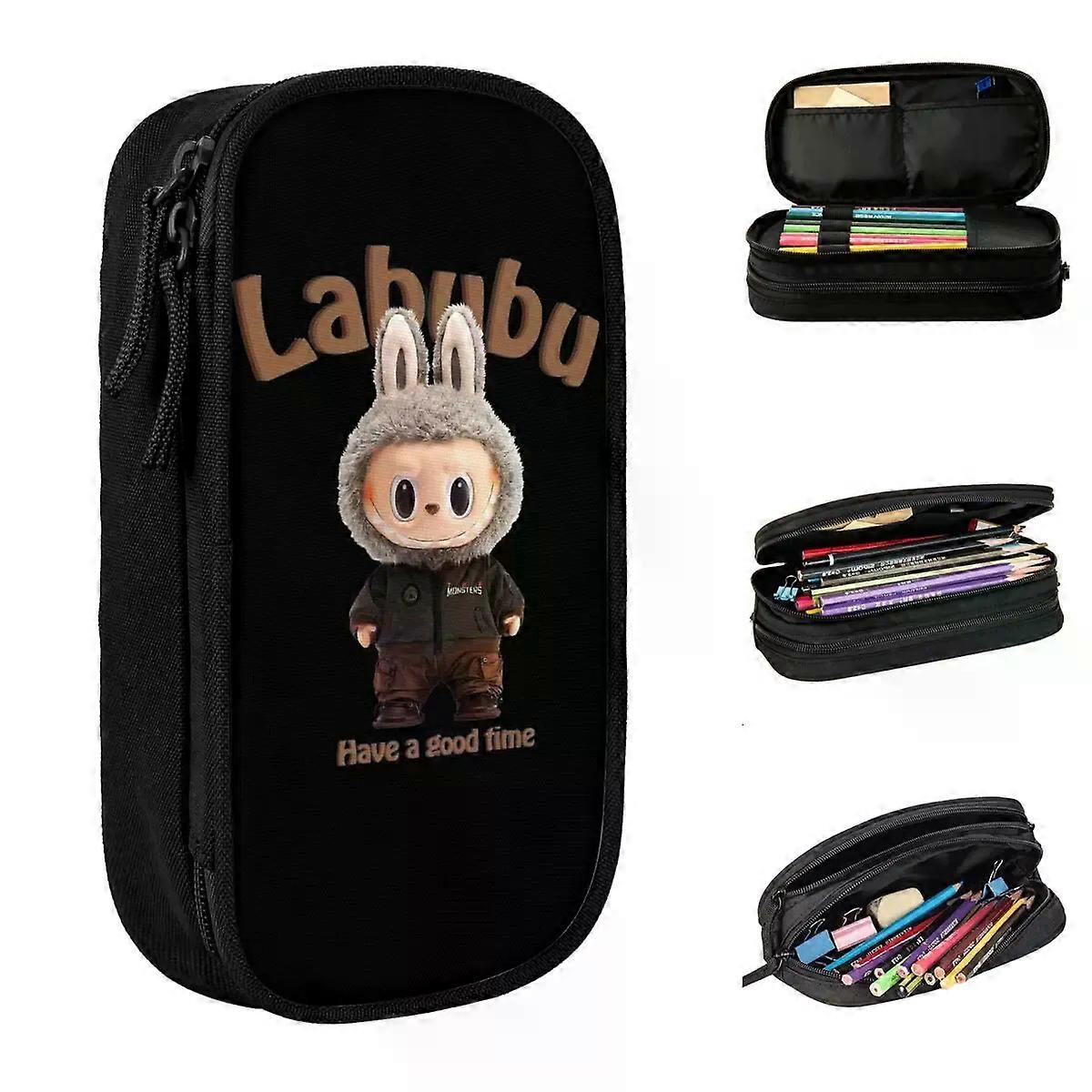 BD1077-LABUBU براون لديك وقت جيد مقلمة حقيبة قلم جميل صندوق القلم لحقيبة القرطاسية المكتبية ذات السعة الكبيرة