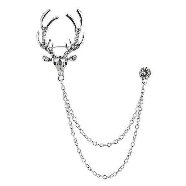 4x Deer Head Tips Double Chains Tassels Pins Brooch Clip Pin