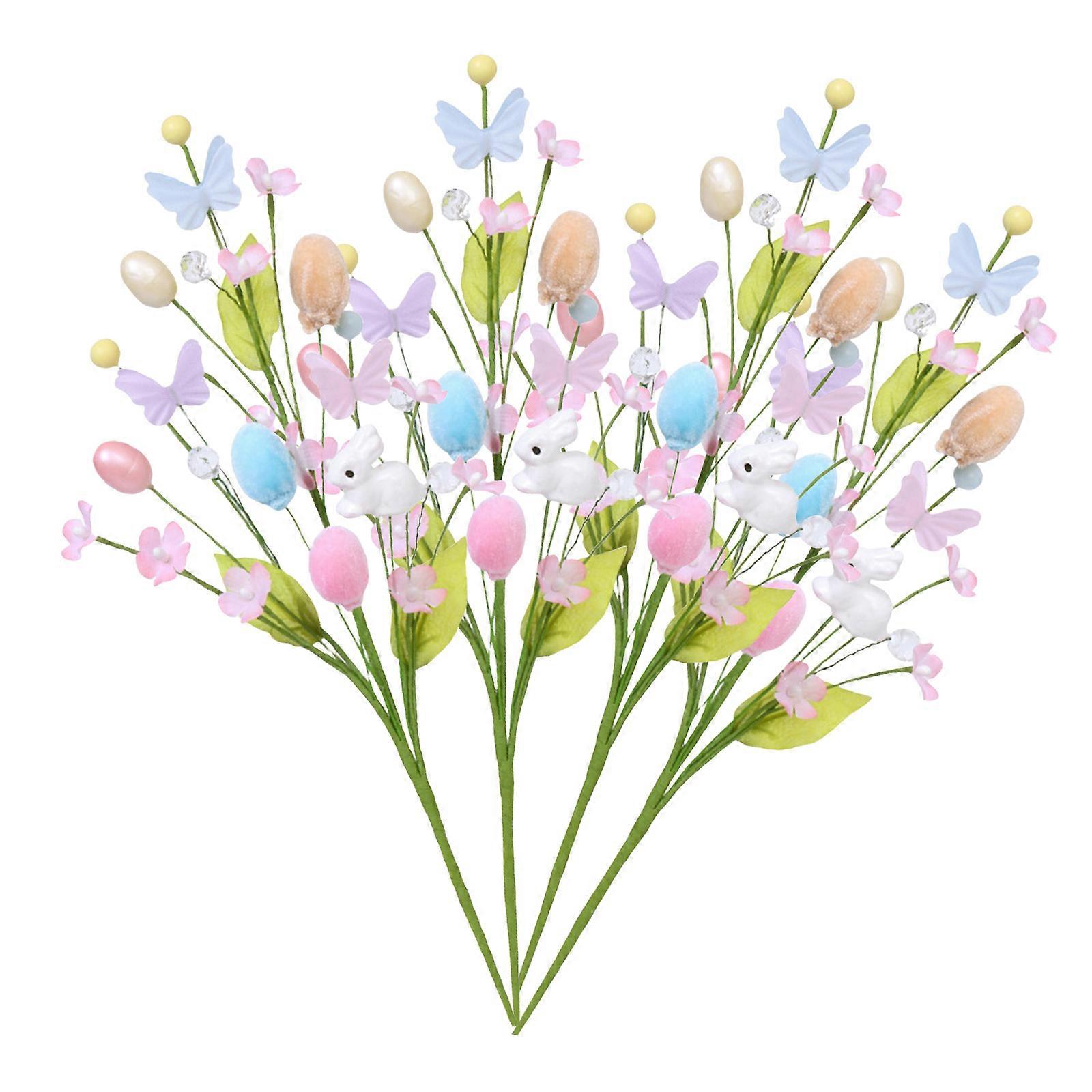 4pcs Easters Eggs Rabbit Decorative Picks Artificial Flower Arrangements Bouquets Cuttings for Craft Enthusiasts Multicolor