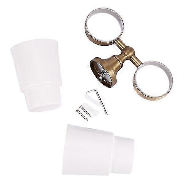 Double Cup Brass Bathroom Family Toothbrush Holder Set in Gold