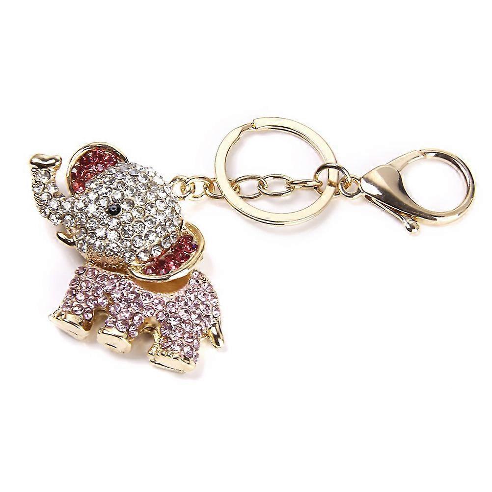 Elephant Style Rhinestone Decorated Key Ring Keychain (Pink)