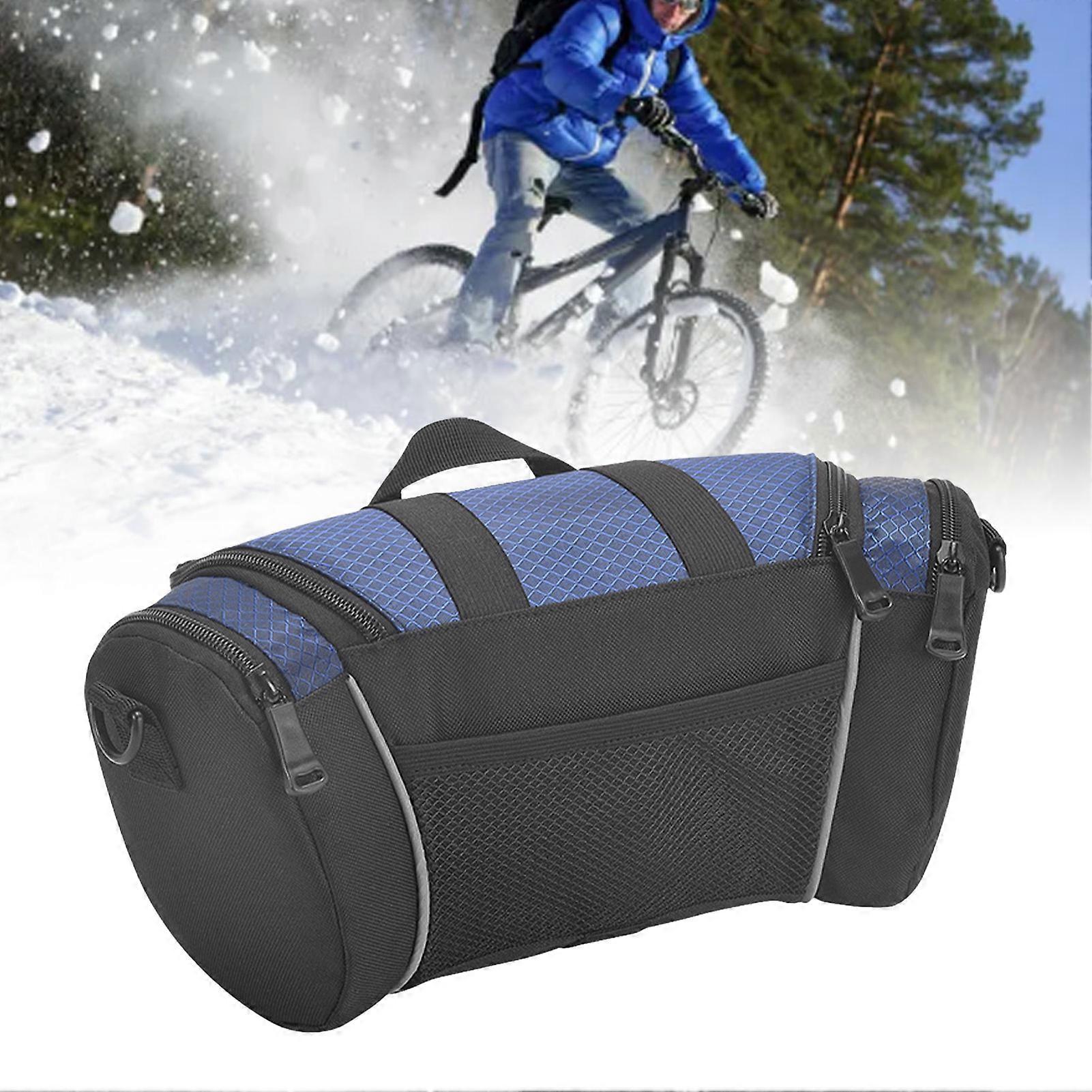 Bike Handlebar Bag 5L Nylon Front Frame Storage Blue, Adjustable Strap