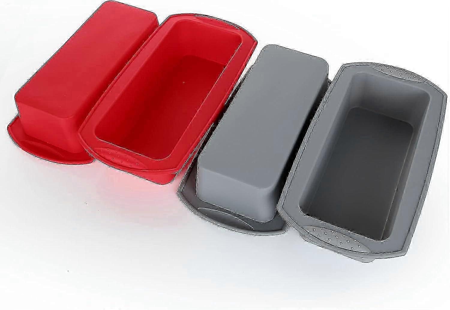4 Pack Silicone Loaf Tin Non-stick Bread Tin For Baking, Red And Grey
