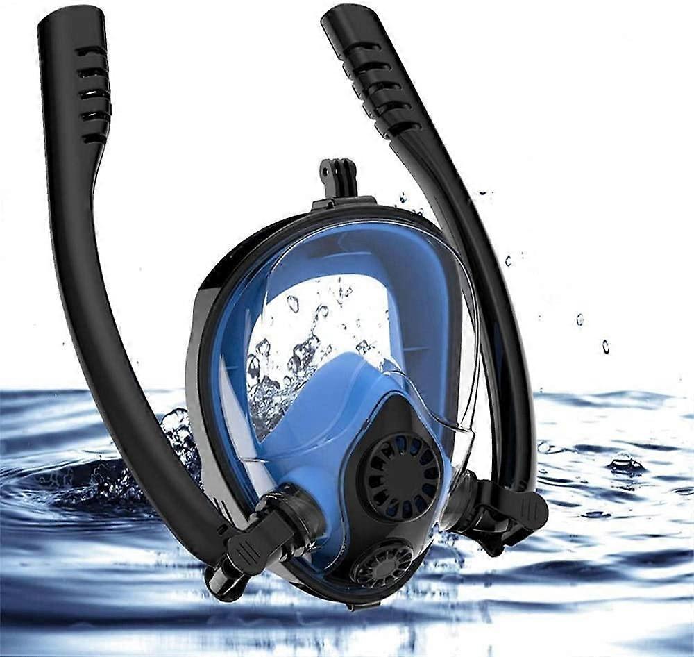 Full Face Snorkel Mask with Camera Mount, Double Tube Swimming Goggles for Snorkeling, Size S/M, Enhanced Visibility