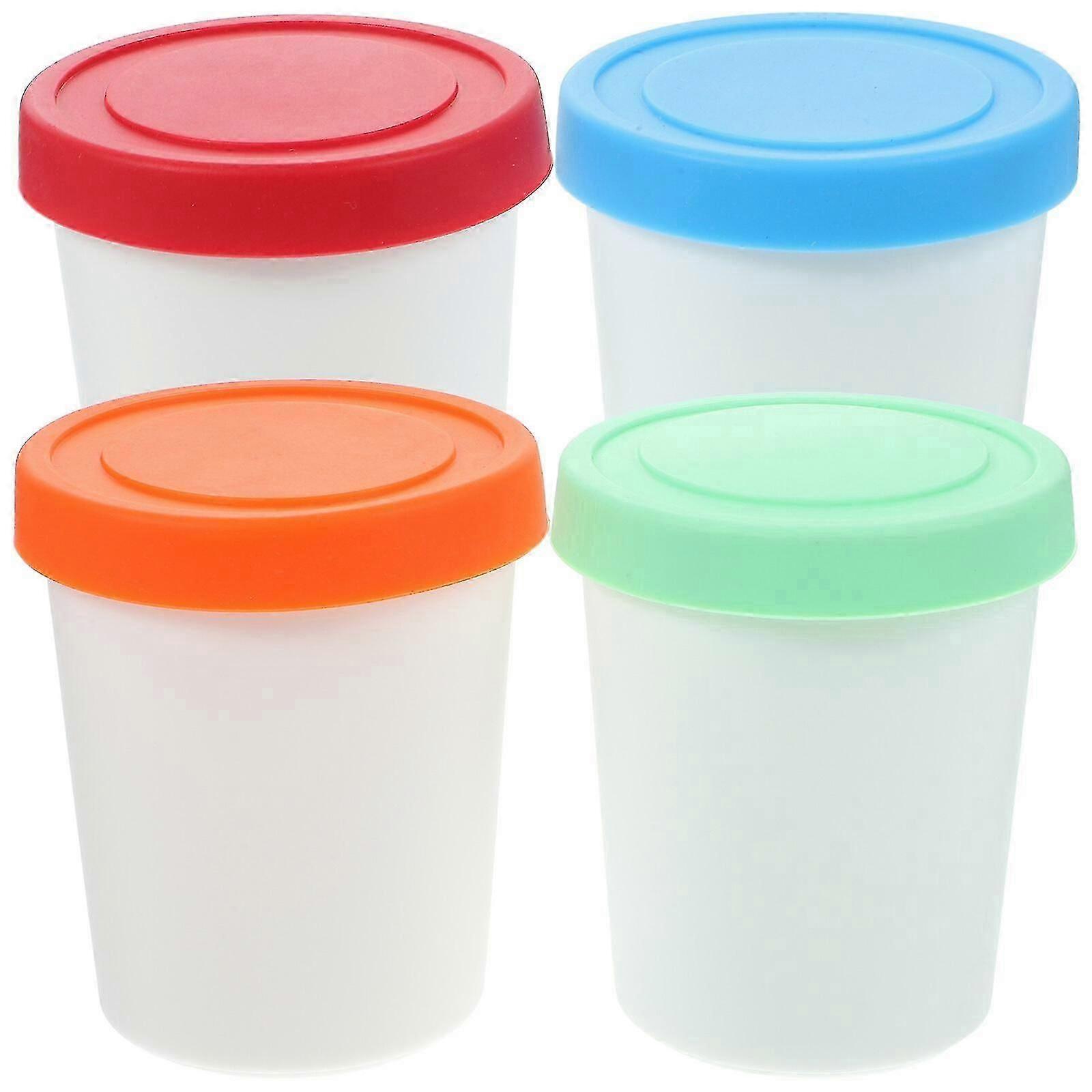 4pcs Round Ice Cream Storage Containers Dessert Cups Freezer Holders