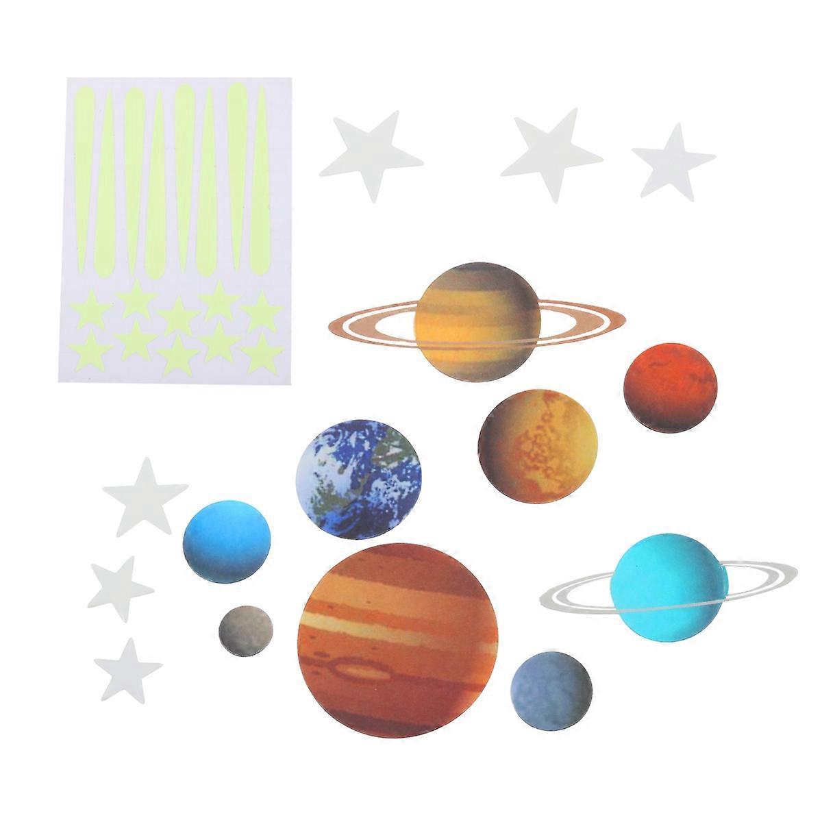 2 Sheets Luminous Planet & Stickers, Glow in the Dark PVC Decals for Kids' Room Decor, Easy Application on Smooth Surfaces, Light , Bright Green Glow
