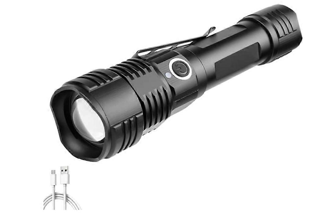 LED Flashlights 4 Colors Flashlight USB Rechargeable Torch Zoomable Lantern Flash Light Work Lights(Black)