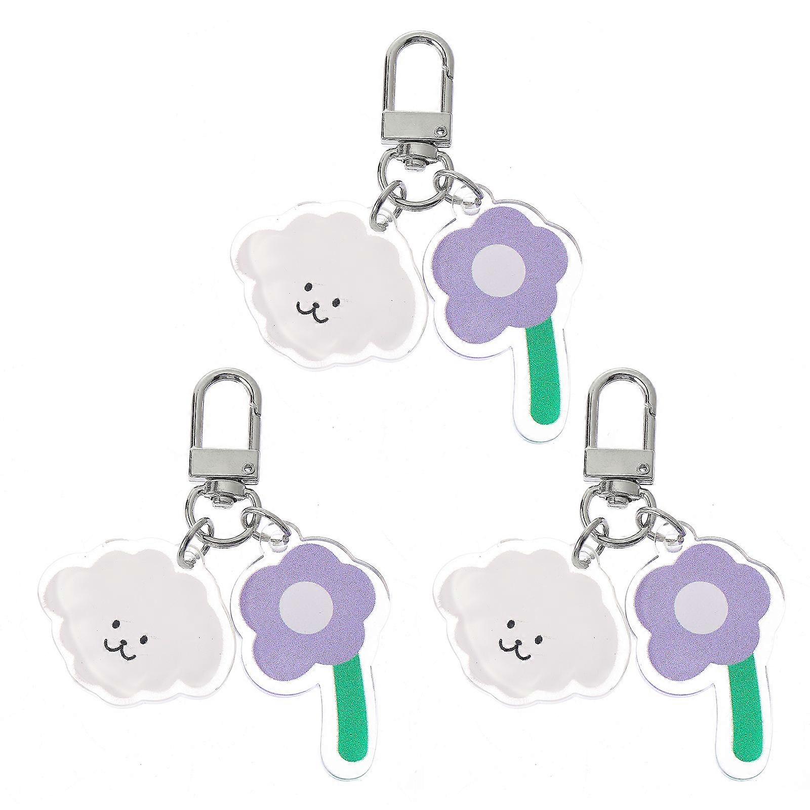 Floral Design Keychain with Beautiful Lavender Color for Bag Purse Car Decor Acrylic Alloy 3pcs