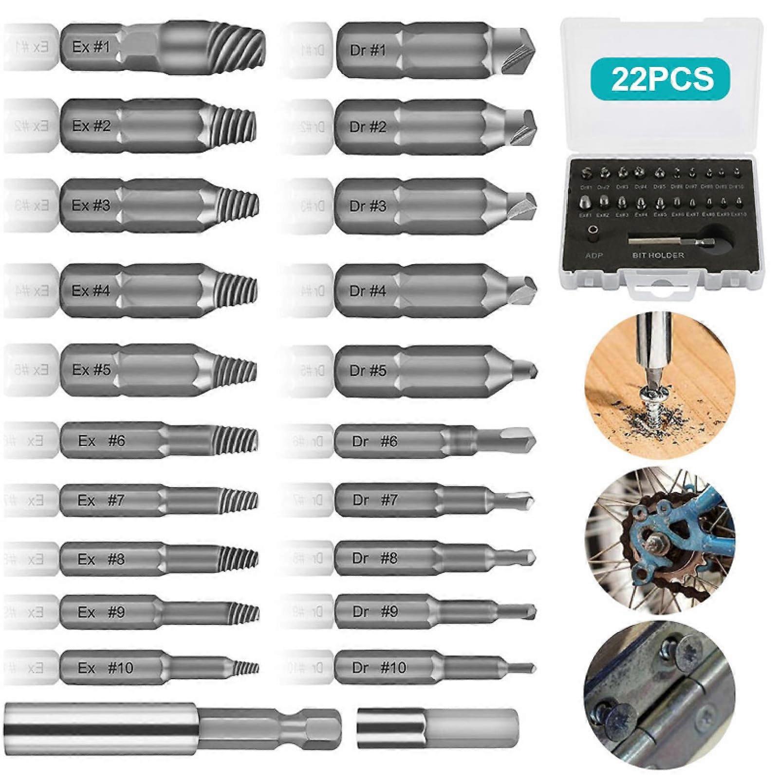 Screw Extractor For Damaged Screws 2-12 Mm Left Extractor Set With Drills, Extractors, Bit Extension Set