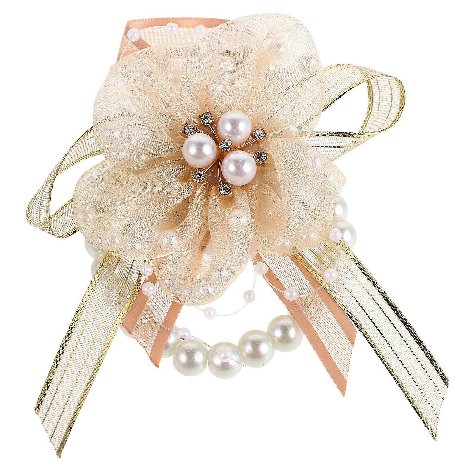 an elegant product description based on your input:

 

**Elegant Flower Wrist Corsage with Pearl Accents – Wedding Hand Flower for Bridesmaids,