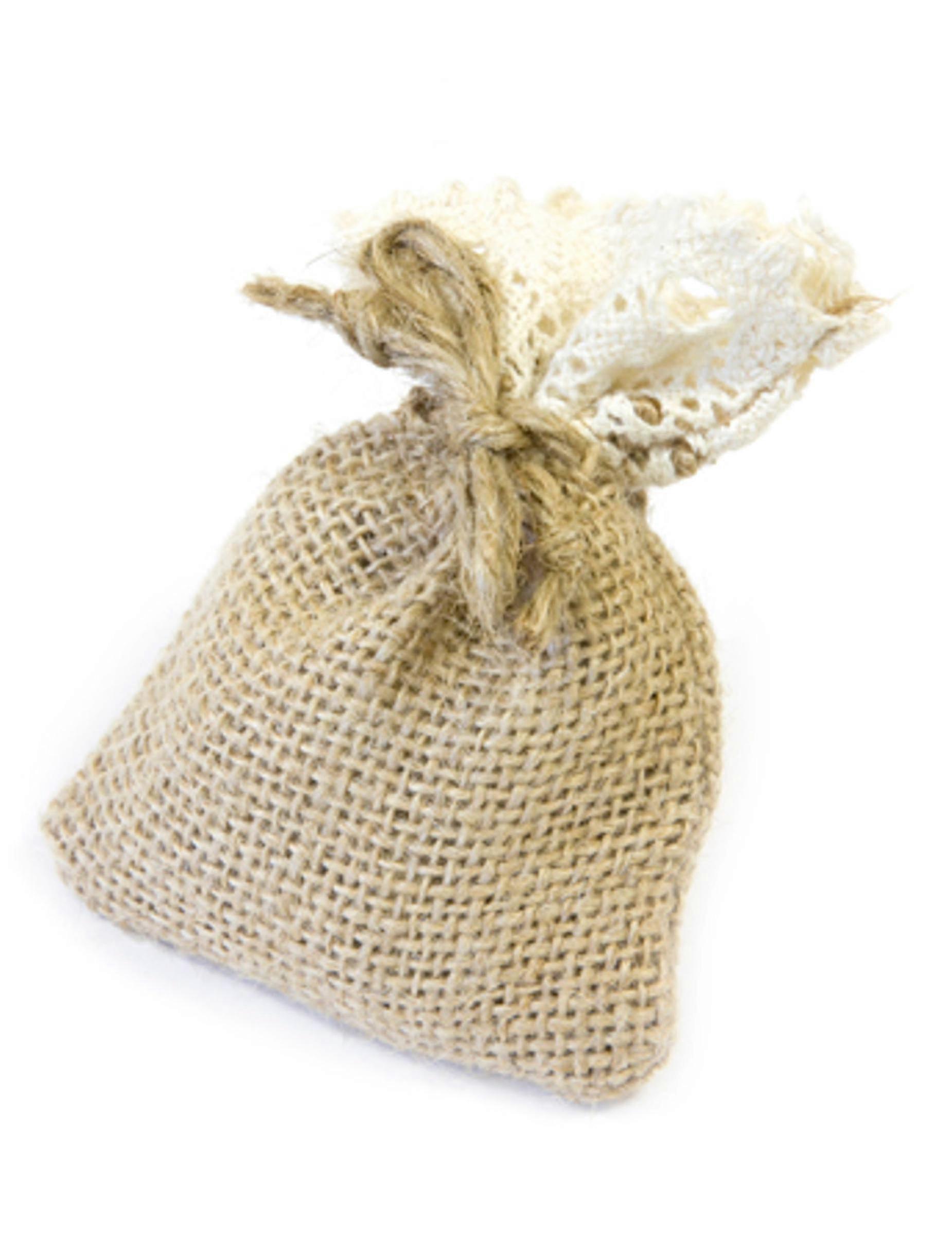 4 Jute- og blondeposer 8 x 10 cm