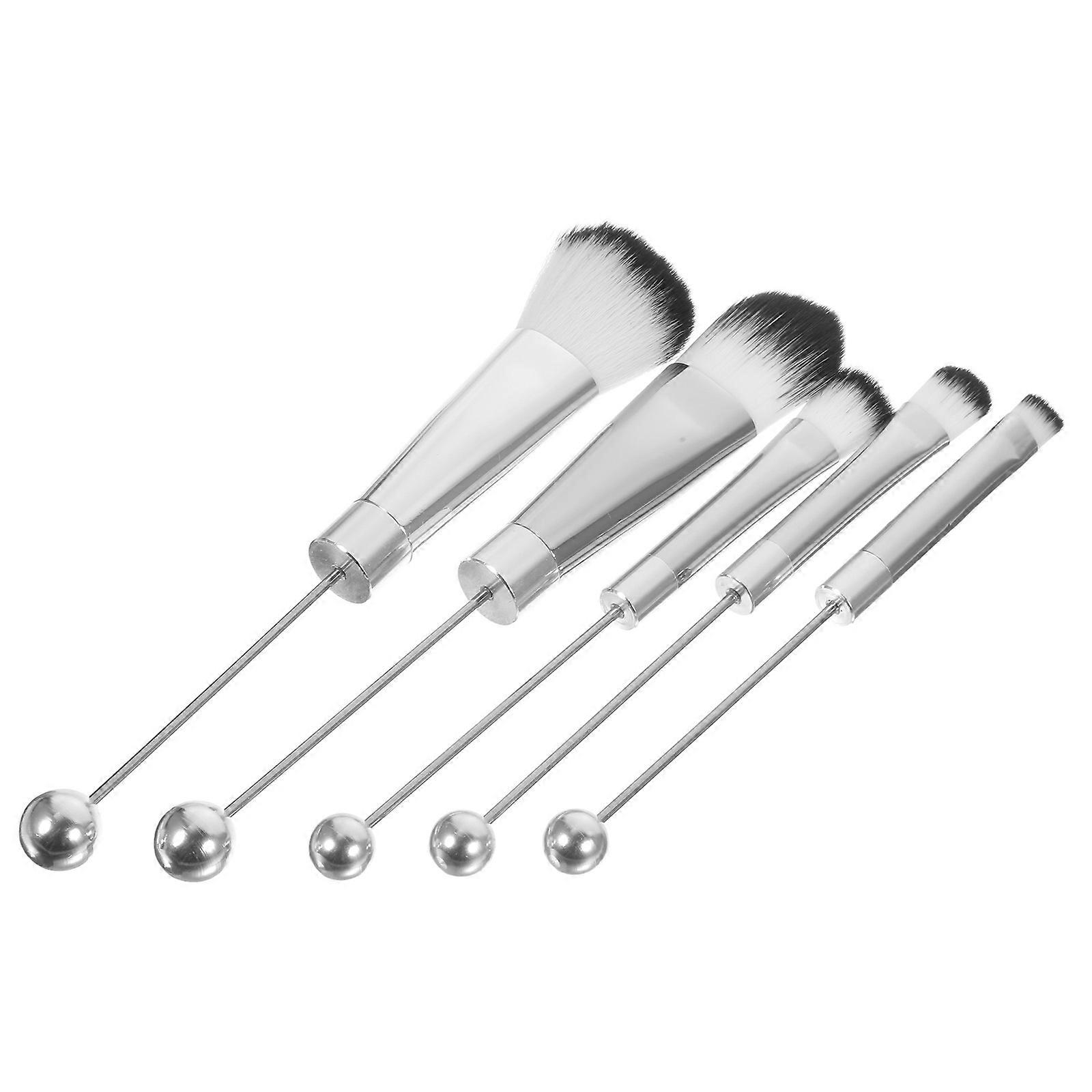 Blusher Brush Makeup Brushes Eye Shadow Application Women Makeup Tools Silver 5Pcs