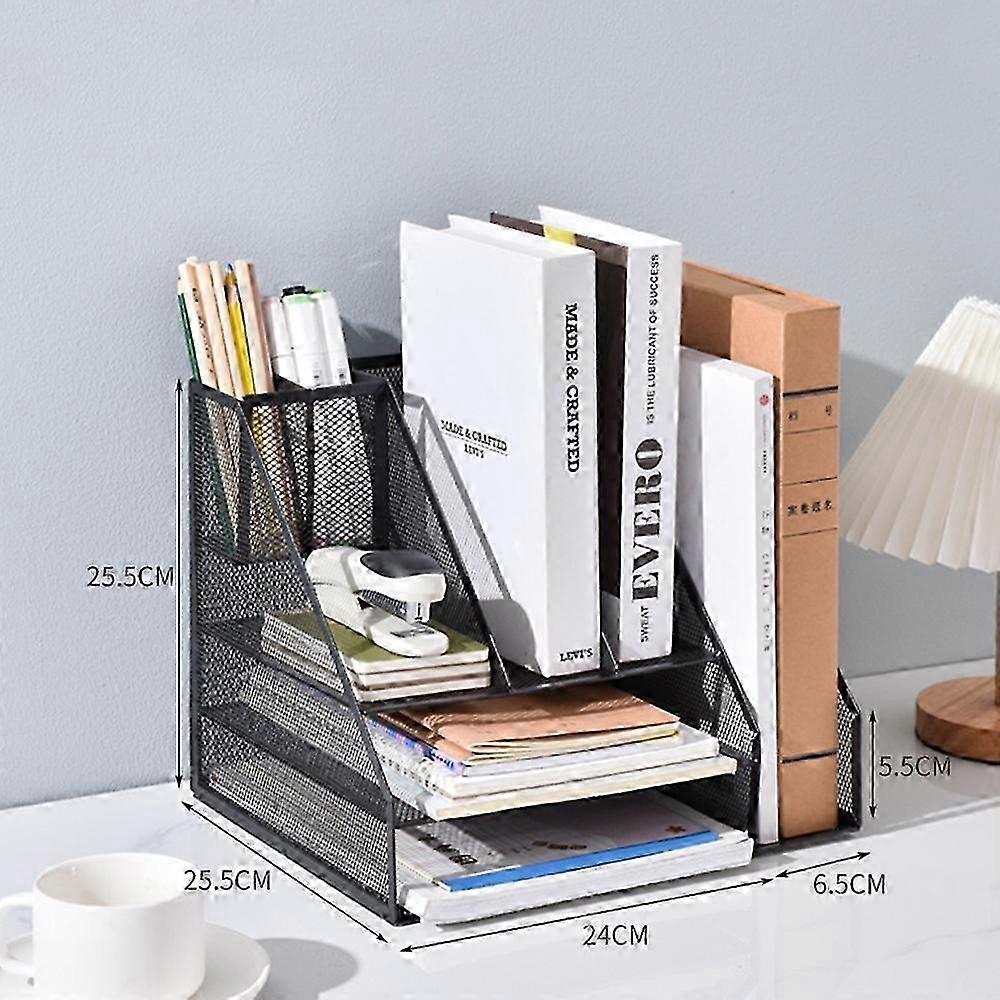 Metal Document Holder Rack for Office Storage - 3-Tier 2-Column Desktop File Organizer Tray Suitable for Various Brands