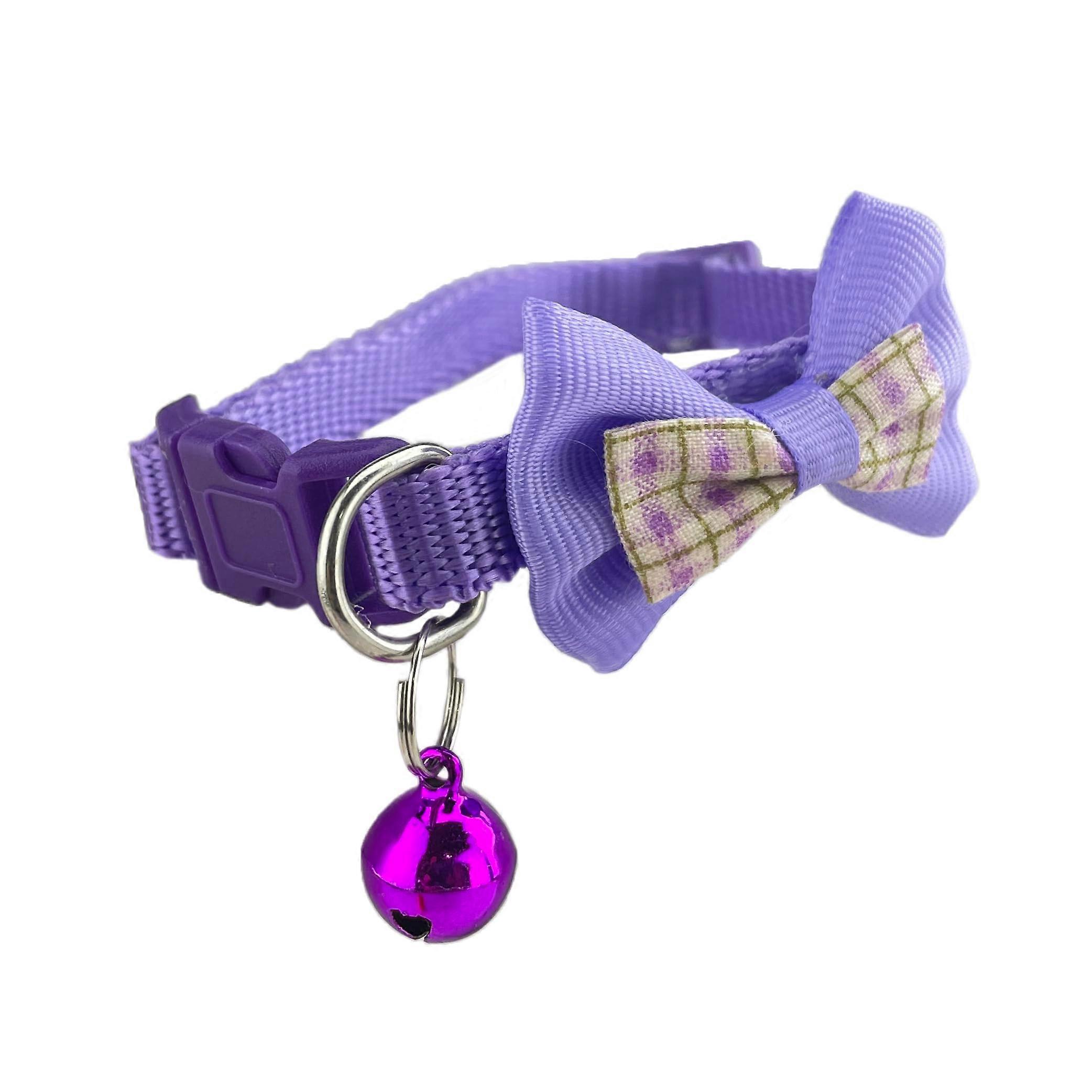 Purple Plaid Cat Collar With Bell Bow Tie - Patterned Cat Collar With Bell, Bow Tie Accessory