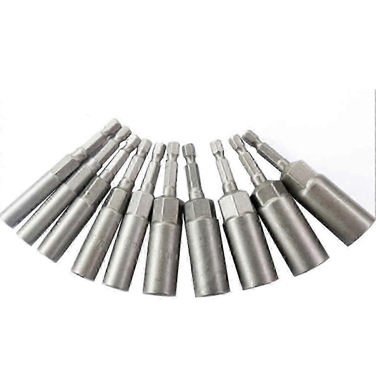10Pcs 6mm-15mm Hex Sockets Sleeve Nozzles Nut Driver Set Screwdriver Set Power Tools Bits Set