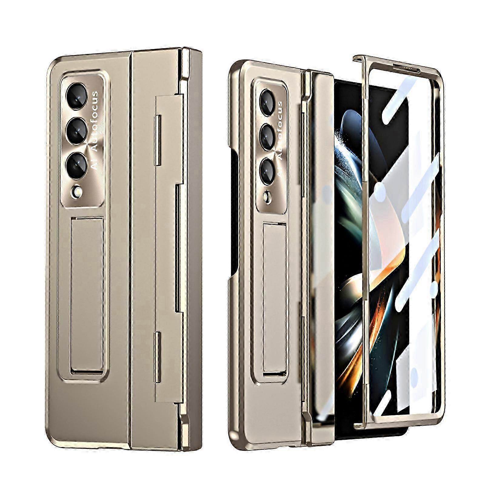 for Samsung Galaxy Z Fold 5 Hinge Coverage Protective, Bulit-in Screen Protector Kickstand Plating PC All-Inclusive Cover for Z Fold 5 (2023)