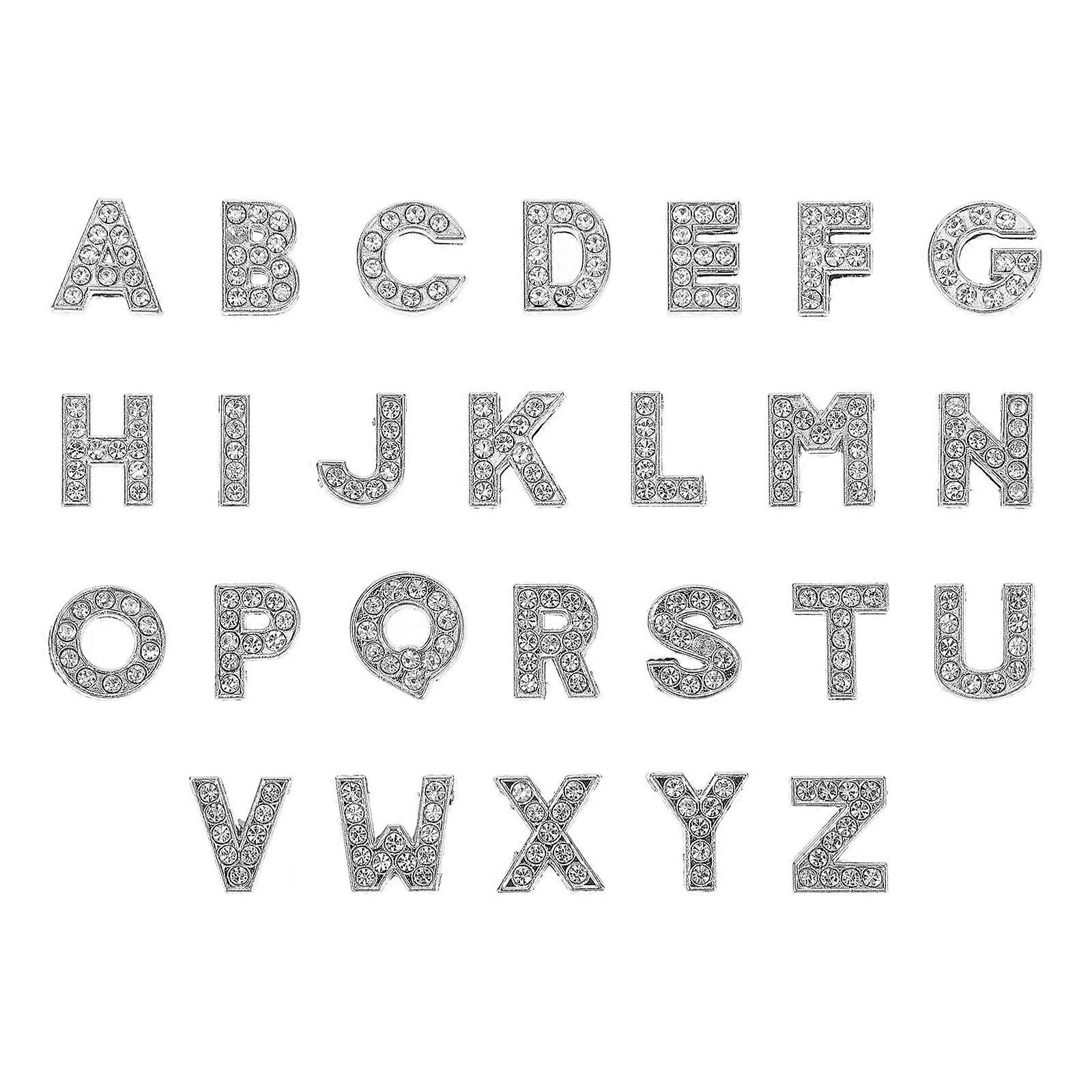 26pcs Rhinestone Alphabet Alloy Charm Beads for Bracelets and Wristbands