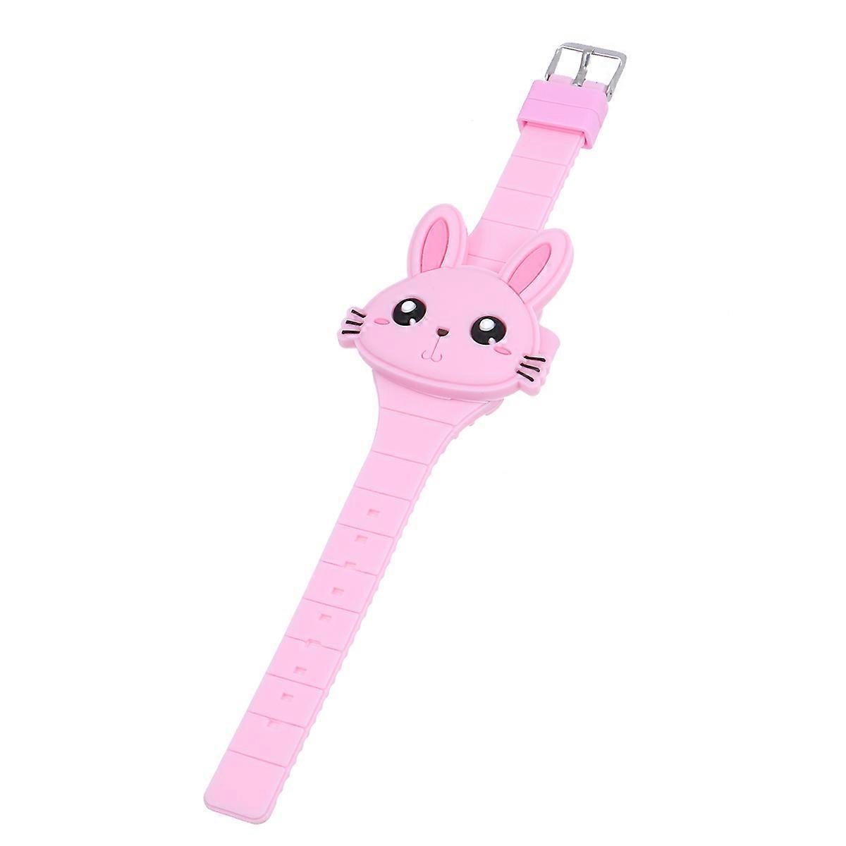 Glow Dots Watch Girls Cartoon Watch Rabbit Shape Clamshell Kids Birthday present Party Favor Light Pink 8.9×2.2×0.6In 1Pack